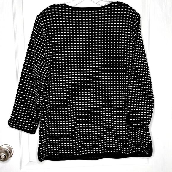 Cathy Daniels Wms L Black White Geometric Print Tunic Top Kangaroo Pocket Casual - Picture 2 of 8